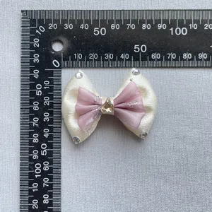 Handmade double-layer heart bow accessory with rhinestones and satin lace ribbon