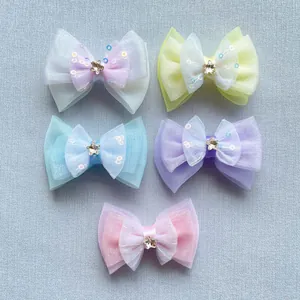 Accessori Fai-da-te Fiocco in Rete a Più Strati Fatti a Mano Con Paillettes Colorate e Strass a Stella per Mollette Decorazione