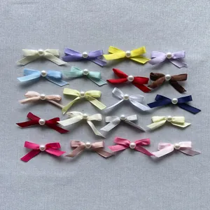 Mini Satin Ribbon Bows With Faux Artificial Pearl Decorative Bows For DIY Crafting Hair Accessories Cake Topper Apparel Decoration