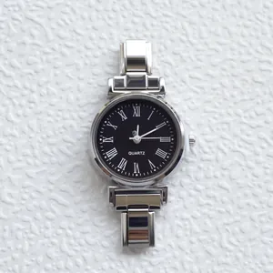 Orologio al quarzo classico in argento per uomo e donna con quadrante nero a numeri romani