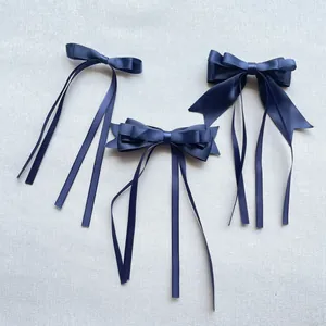 Nœud Papillon en Ruban de Satin Fait à la Main Accessoires DIY Avec Longs Rubans pour Barrettes Vêtements Sacs Décoration Femme