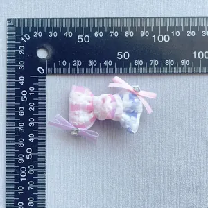 Fiocco bicolore in tessuto scozzese fatto a mano con cristallo per fai da te e bambole