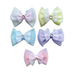 Set di 5 fiocchi fatti a mano in tulle con paillettes e cristalli a forma di stella