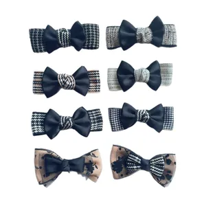 8-piece set of handmade vintage fabric bows for DIY hair clips and headwear in classic patterns