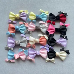Handgefertigte Satin Schleife Zubehör Mit Strass Farbblock DIY Schleifen Für Haarnadel Puppe Kleidung Schuhe Schlüsselanhänger Dekor