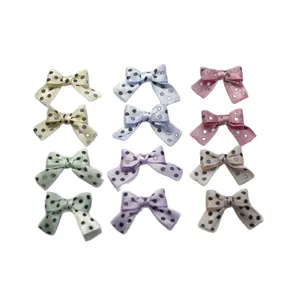 DIY colorful polka dot cotton ribbon bows set in 6 soft pastel shades for crafts