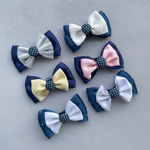 Accessoire Nœud en Tissu Double Couche Fait Main Bouton à Pois en Satin DIY pour Pinces à Cheveux Chaussures Sacs