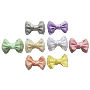 Set of 8 colorful 6cm double-layered bow accessories with lace and sparkling rhinestones