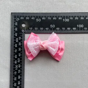 Rosa doppellagige Schleife aus Netzstoff mit Pailletten für DIY-Handwerk und Haarschmuck