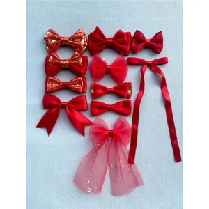 Handmade Red Bow DIY Accessories For Hair Clips Headbands Clothing Shoes Chinese Traditional Style Satin Mesh Lace Decor