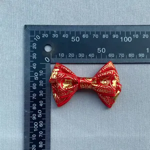 Handmade red and gold satin bow with Fu character, measuring 5.5cm for DIY accessories