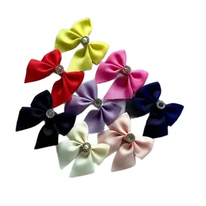 7-piece colorful grosgrain ribbon bows with crystal center for DIY accessories