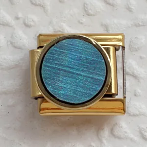 Charm modulare italiano dorato con texture campo stellato blu per bracciale fai-da-te
