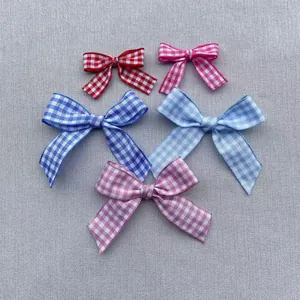 Set of five colorful plaid bowknot accessories for DIY clothing and crafts decoration
