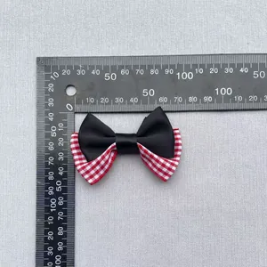 5cm double-layer black satin and red gingham checkered bow for DIY apparel accessories