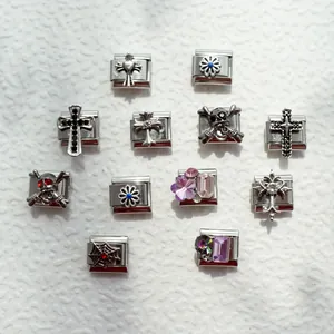 Ανοξείδωτα Ιταλικά Charm Links DIY Αρθρωτά Βραχιόλια Charms Γοτθικός Σταυρός Κρανίο Καρδιά Κοσμήματα Unisex