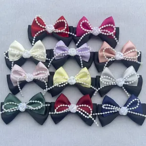 Lazo de Satén Hecho a Mano Con Perla Artificial de Imitación Rosa de Resina Para Bricolaje Zapatos Bolsos Sombreros Boda Accesorio Cabello Vintage Francés
