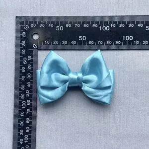 Double-layered light blue satin ribbon bow for hair accessories and gift box decoration