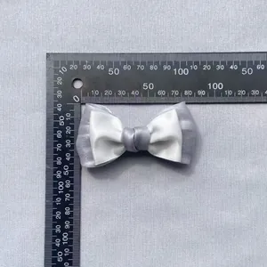 Morandi silver-gray double-layered satin bow hair accessory with 8cm measurement