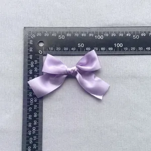 Handmade lavender satin ribbon bow for hair accessories and gift box decoration, 80mm wide