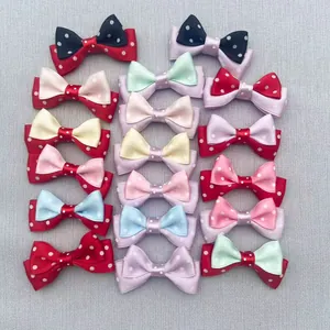 Detailed set of 18 colorful double-layered polka dot ribbon hair bows for DIY crafts