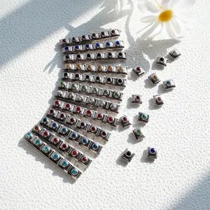 Polished stainless steel Italian charm bracelet links with colorful birthstone gems