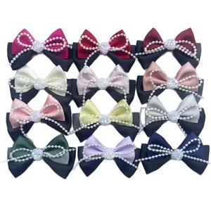 Set de 12 lazos para el pelo de raso de doble capa con perlas y detalles de rosas