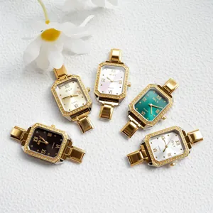 Orologio al Quarzo Quadrato da Donna Strass Placcato Oro Cinturino in Acciaio Inossidabile Numeri Romani Orologio Elegante