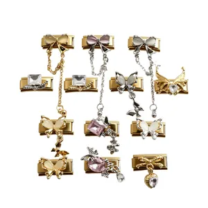 Italian charm links in gold and silver finish with crystal butterflies and gems