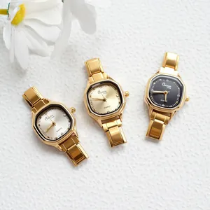Vrouwen Vintage Tonneau Quartz Horloge Luxe Verguld Roestvrij Stalen Band Sunray Wijzerplaat Strass Markeringen Elegante Dames Sieraden