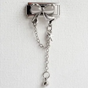 Italian charm bracelet in silver stainless steel with bow and dangling star pendant