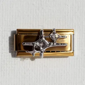 Macro di maglia per bracciale italiano in oro e argento con stella e cristallo