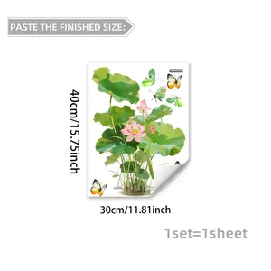 Détail de stickers muraux lotus rose et papillons avec dimensions de 30x40cm