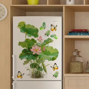 Stickers muraux autocollants de lotus et papillons sur un réfrigérateur blanc