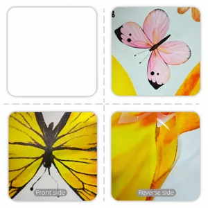 Detailed macro view of pink and yellow butterfly wall stickers with waterproof transparent layer