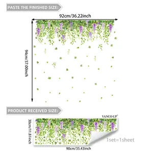 Detail of purple wisteria vine static window stickers showing sheet and display size