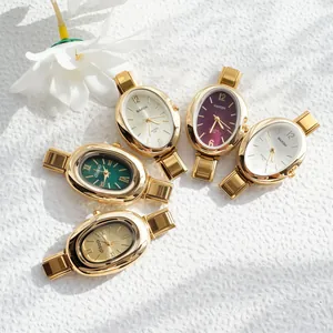 Vintage Retro Luxury Oval Dial Quartz Watch For Women Gold Plated Stainless Steel Bracelet Watch Fashion Jewelry Gift