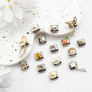 Stainless Steel Italian Charm Modular Bracelet Links Star Shell Flower Musical Note Gold Silver DIY Jewelry Accessory For Women