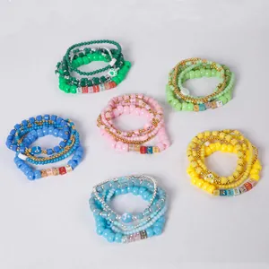 Bohemian colorful beaded bracelet set with motivational letters like Dream and Smile