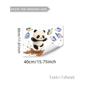 Details von Panda und bunten Schmetterlings-Fensterbildern mit Maßangaben und Skalierung