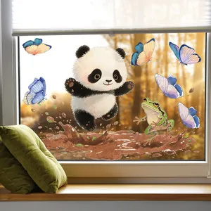 Cartoon Panda Waschbär Tier Blume Schmetterling Fensterbilder Statische Haftung PVC Aufkleber Für Haus Glas Dekoration Kinderzimmer