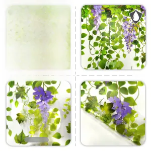 Detail of waterproof wisteria wall stickers showing front and reverse translucent textures