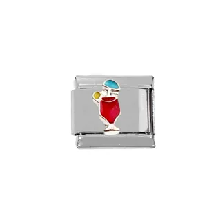 Abalorio modular de acero inoxidable 304 con diseño de taza roja para pulseras