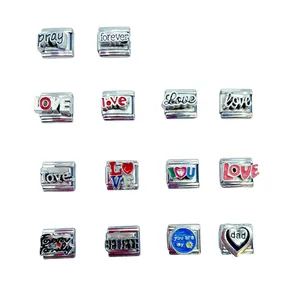 Breloques Italian Charms en Acier Inoxydable 304 Maillon de Bracelet Modulaire DIY Bijou Personnalisé Amour Cœur Lettre pour Homme Femme