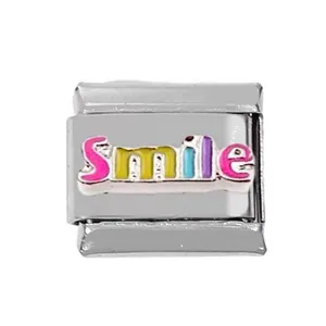 Maillon de charme italien en acier inoxydable 304 avec lettrage Smile émaillé coloré