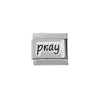 Maillon de bracelet italien en acier inoxydable 304 avec inscription Pray noire