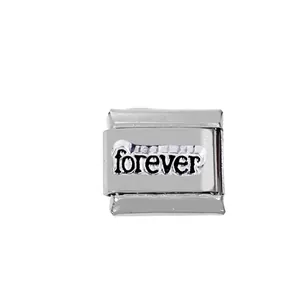 Maillon de bracelet italien en acier 304 avec gravure forever en relief noir