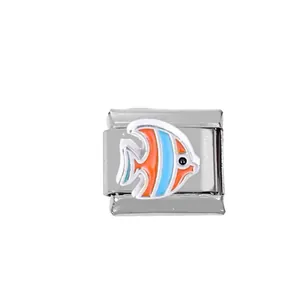 Macro detail of tropical fish charm link for stainless steel Italian modular bracelet