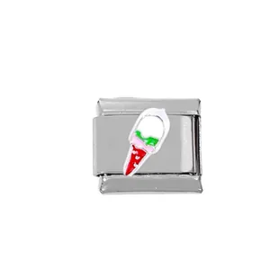Detalle de eslabón modular de acero con helado esmaltado de colores para pulseras DIY