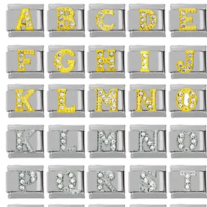 304 Edelstahl Italienisch Charm DIY Buchstaben Modul Alphabet Strass Eingelegt Gold Silber Armband Charms Schmuckherstellung Zubehör